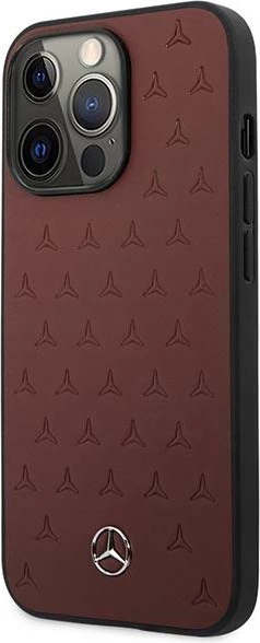 Mbështjellës Mercedes MEHCP13LPSQRE për iPhone 13/13 Pro 6.1\", lëkurë + TPU, hardcase, Stars Pattern, i kuq, në kuti