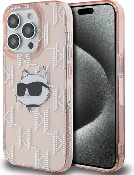 Mbështjellës Karl Lagerfeld IML Choupette Head & Monogram për iPhone 13 Pro Max, rozë