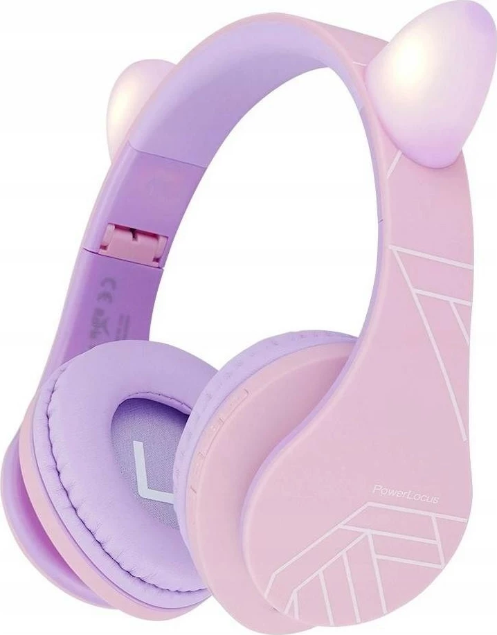 Kufje PowerLocus Kids Cat, Bluetooth 5.0, on-ear, me mikrofon, 15 orë bateri, vjollcë