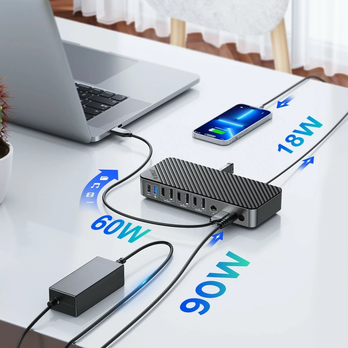 Stacion dokimi Orico USB-C DisplayLink, 10Gbps, 4x 4K@60Hz, PD 60W, i zi