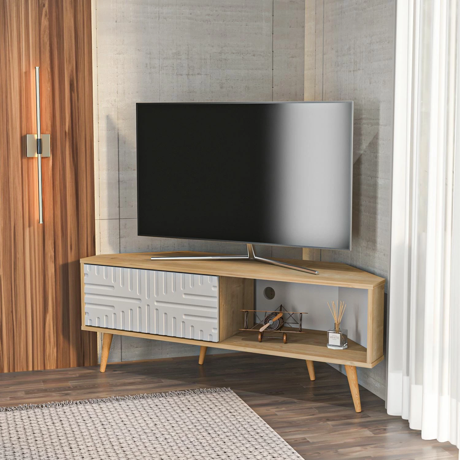 Komodë TV Skye Decor, ngjyrë lis safir, e bardhë