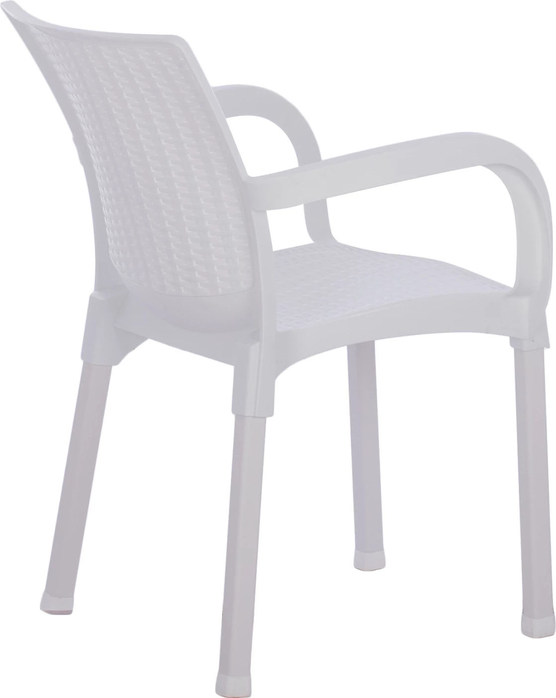 Karrige e bardhë polipropileni rattan, këmbë alumini, FH5591.01, 60x60x82 cm