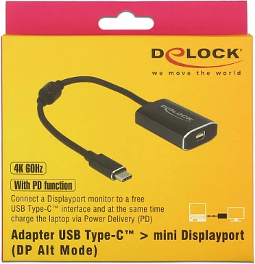 Adapter DeLOCK 62990 USB-C në DisplayPort, 4K 4096x2160, Power Delivery, Gri