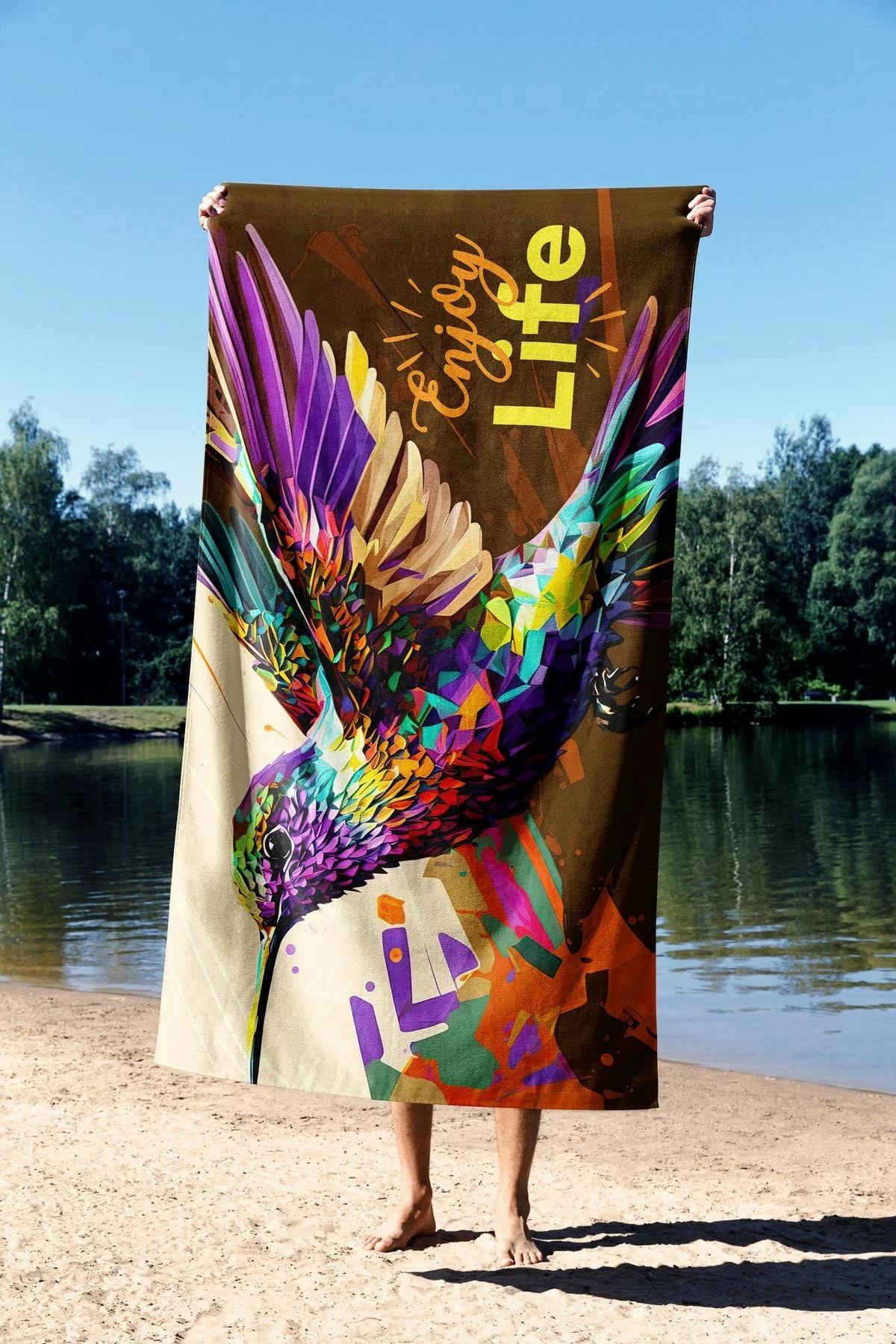 Peshqir plazhi Mijolnir, Enjoy Life, 90x150cm, shumëngjyrësh