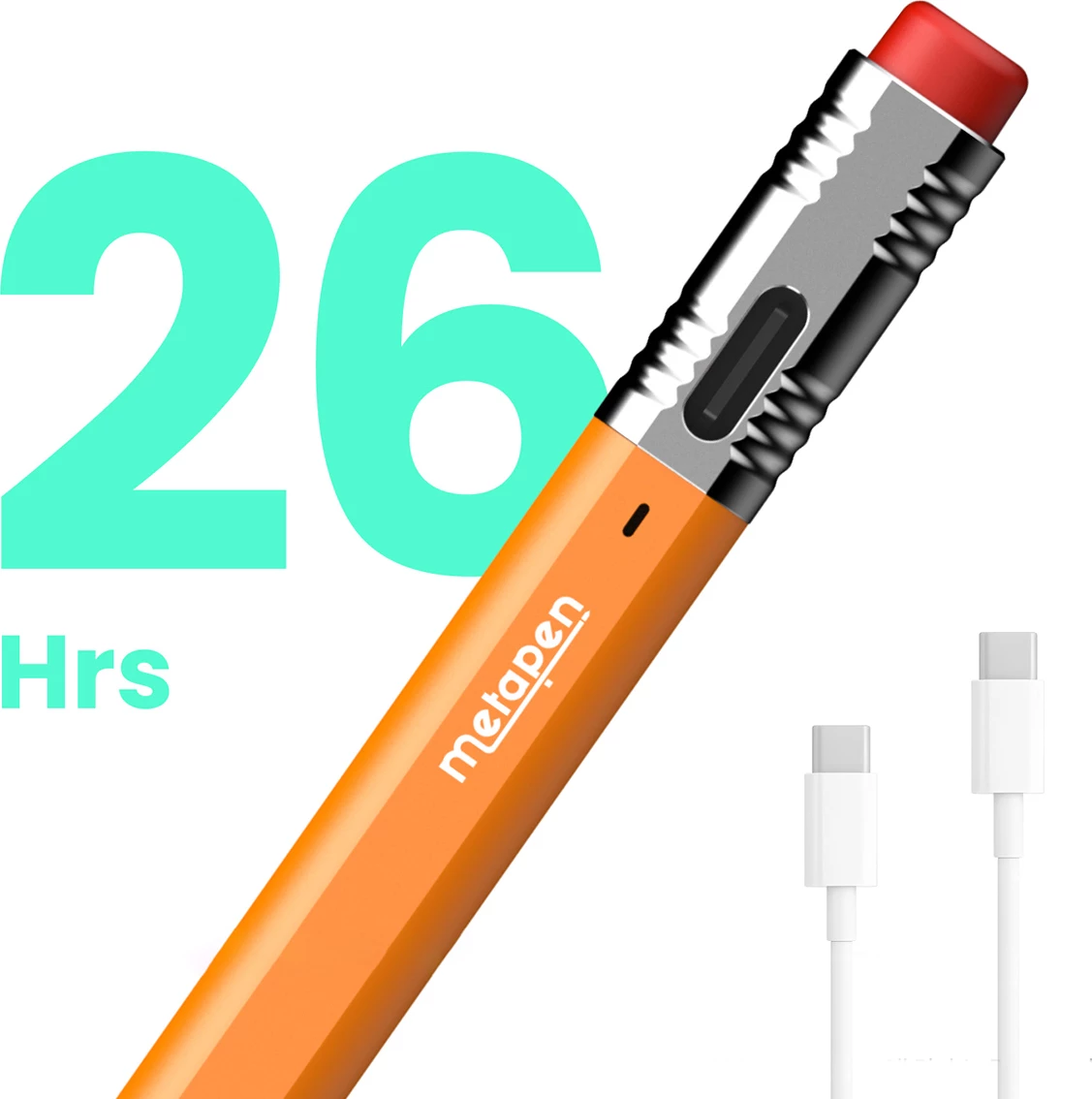 Stylus për iPad, Metapen, Pencil Air8 Pro X, 26 orë, USB-C, Palm Rejection, pa Bluetooth, 3 maja, portokalli