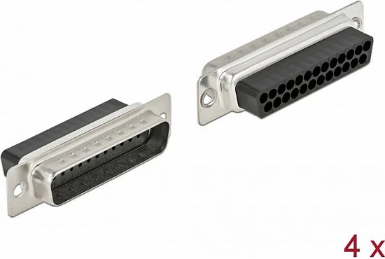 Konektor D-Sub 25-pin DeLOCK, mashkull crimp, metal, 4 copë, drejt, zi/argjendtë