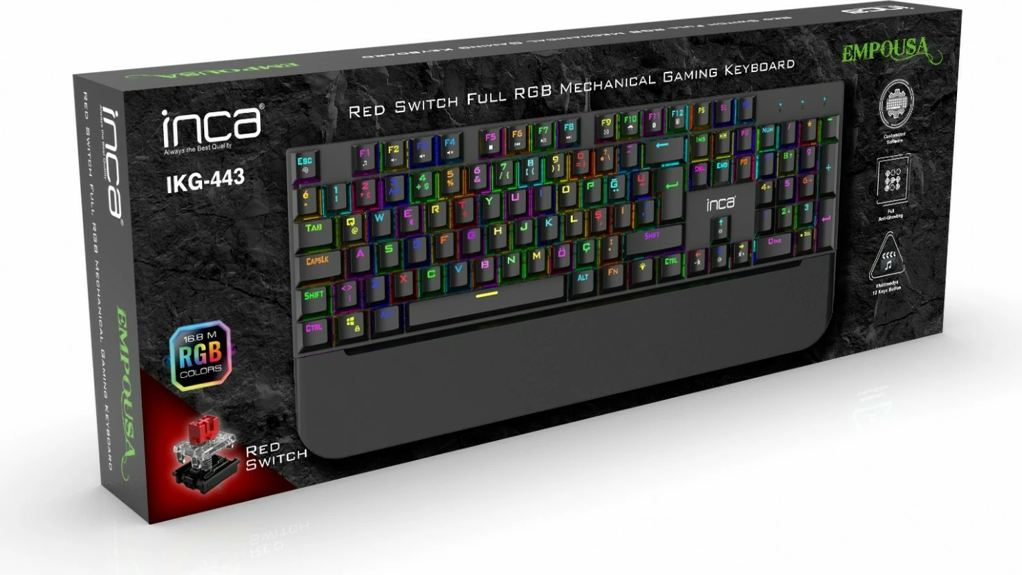 Tastierë gaming Incase IKG-443 mekanike, RGB, full-size, e zezë