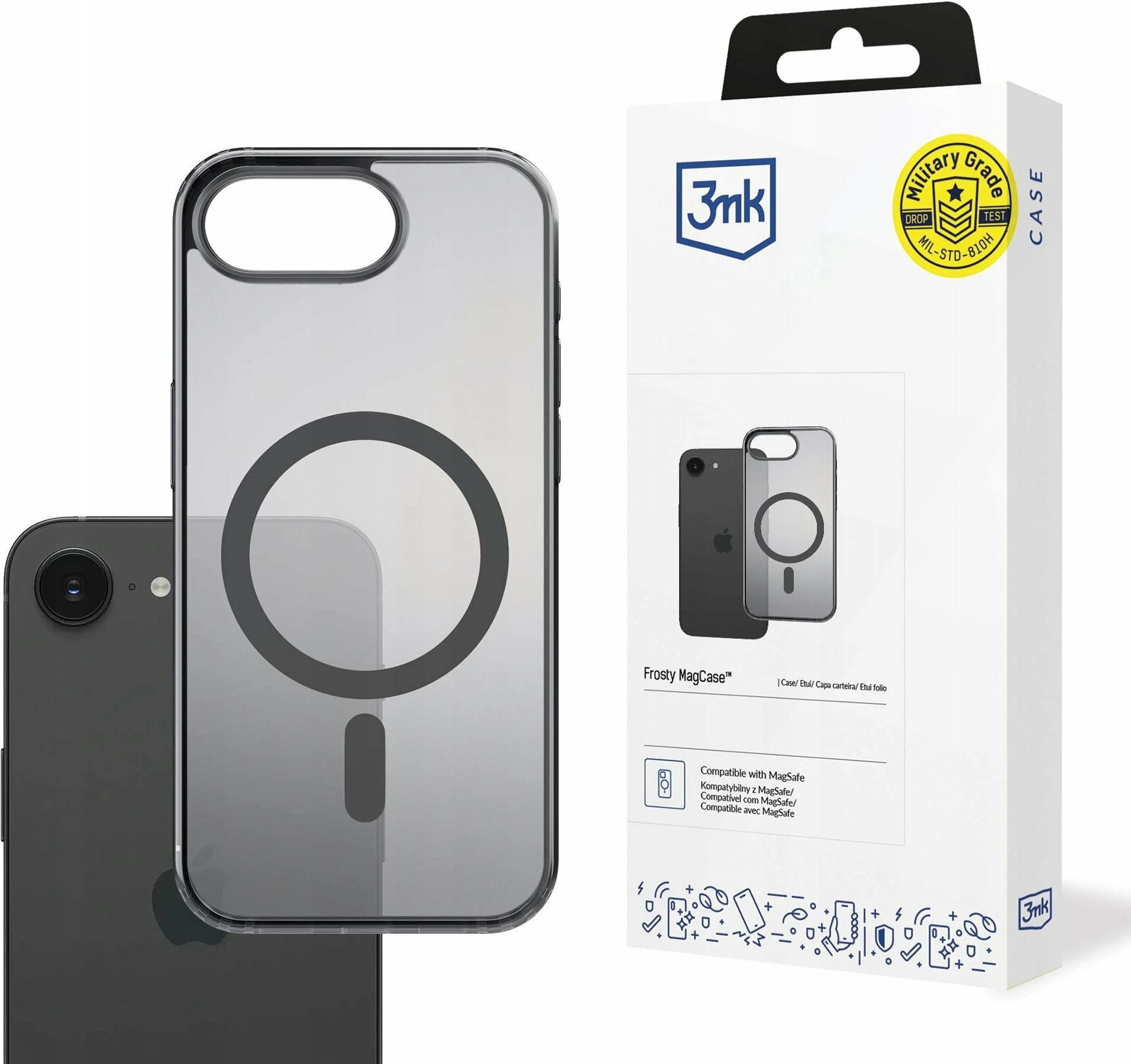 Mbështjellës 3MK Frosty MagCase për Apple iPhone 16E, MagSafe, mat, i zi