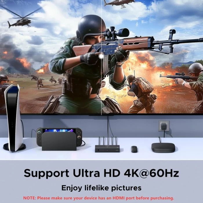 Switch HDMI UGREEN 55857 3-hyrje/1-dalje 4K@60Hz HDR10+ me telekomandë, i zi