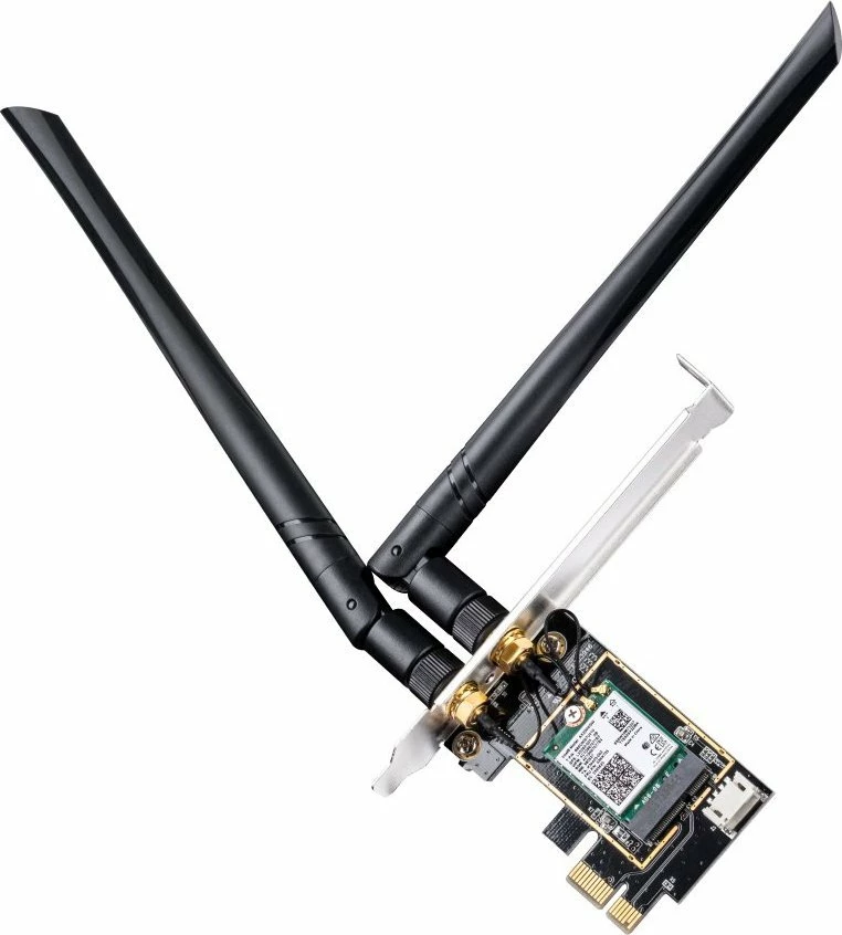 Kartë rrjeti Wi‑Fi PCIe Cudy WE3000, Wi‑Fi 6E AX210 2402 Mbps, Bluetooth 5.2, 2x RP‑SMA, e zezë