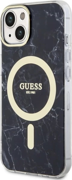 Mbështjellës Guess GUHMP14MPCUMAK për iPhone 14 Plus 6.7", MagSafe, mermer, zi