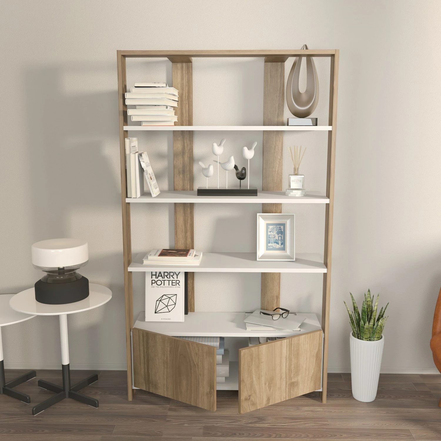 Raft librash Skye Decor, Elena, bardhë dhe arre