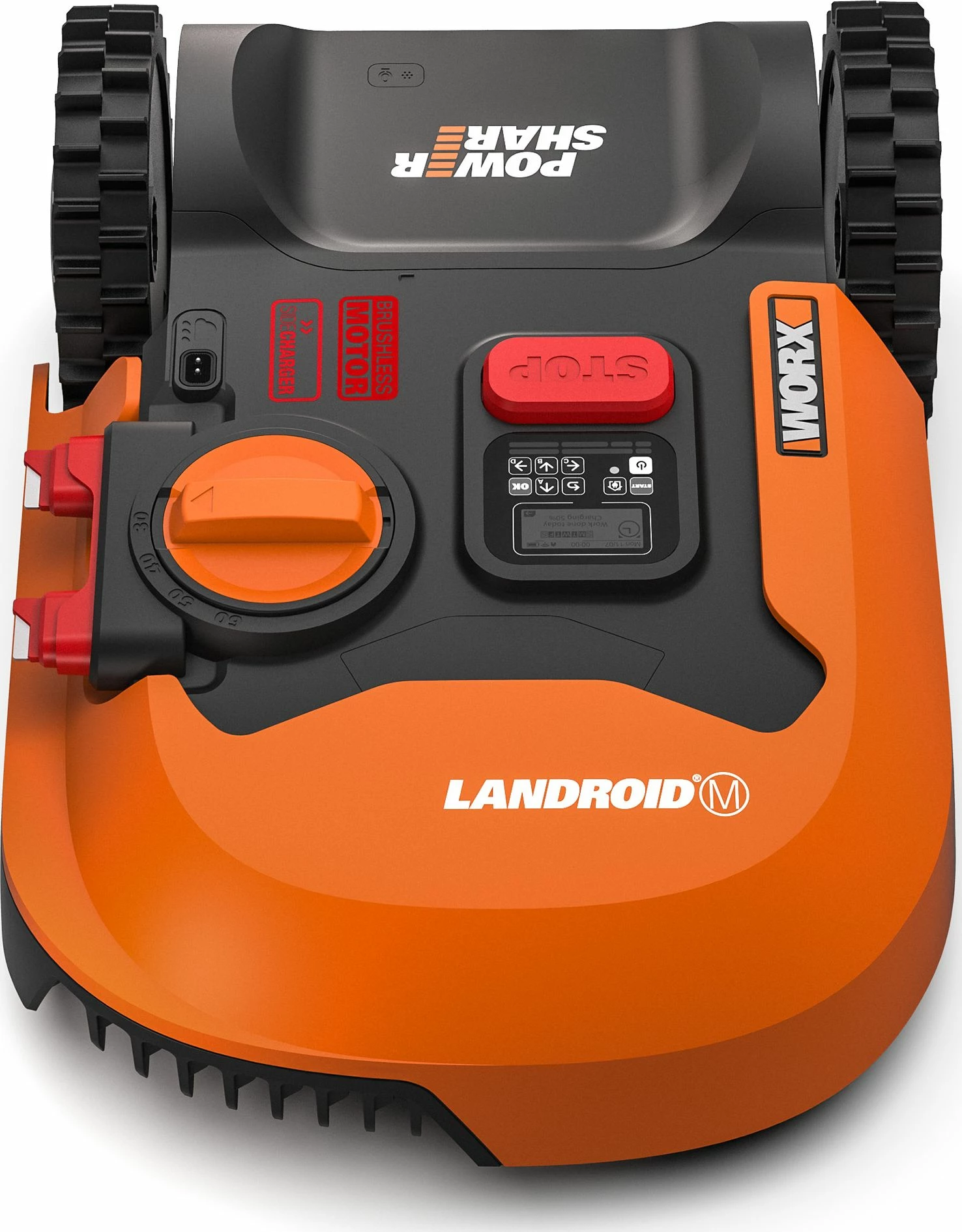 Robot kositës bari Worx Landroid M700 WR142E, 20V 4Ah, deri 700 m², Wi‑Fi, portokalli/zezë