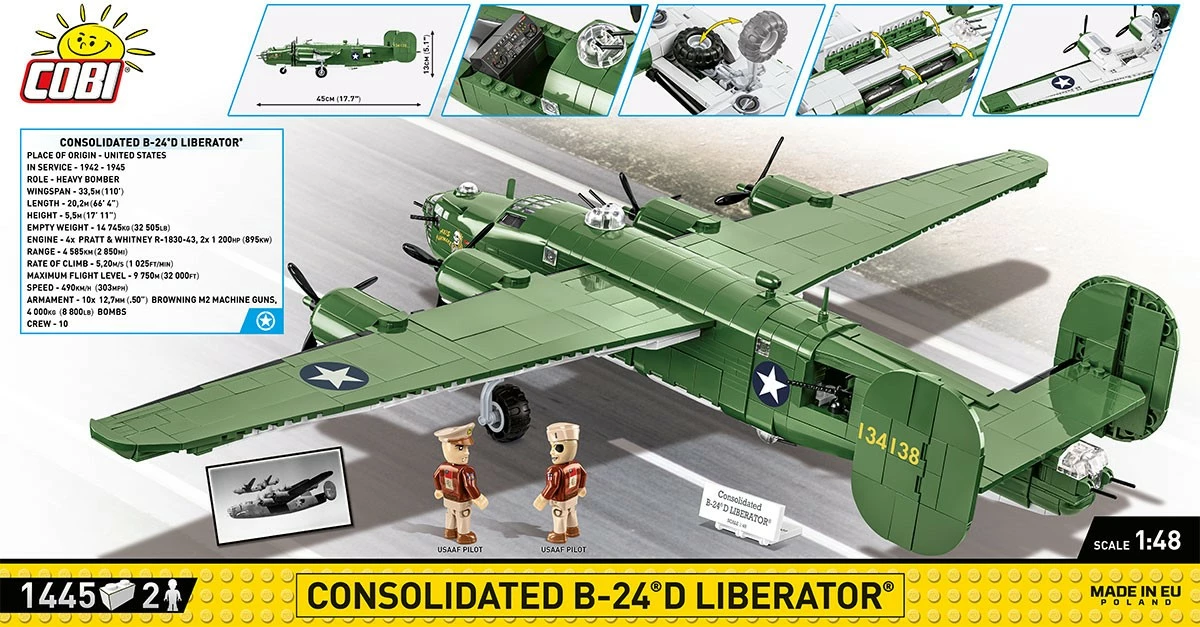 Set ndërtimi Cobi Klocki COBI-5739, B-24D Liberator, 1445 pjesë, Jeshile, me 2 figurina