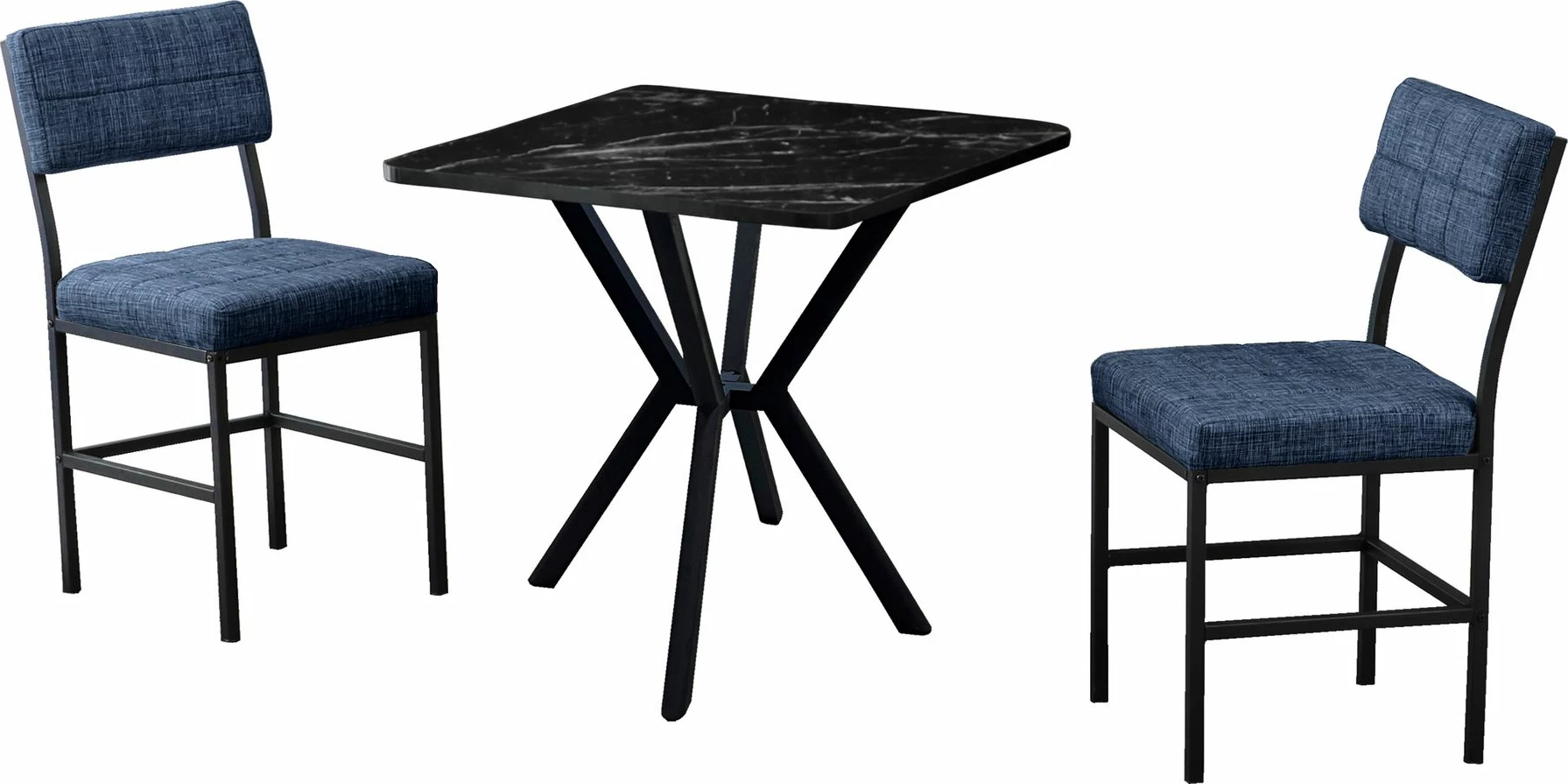 Set tavoline me karrige për drekë, zgjatues, 3 pjesë, Skye Decor, Dubai, ngjyrë kaltër e errët, e zezë