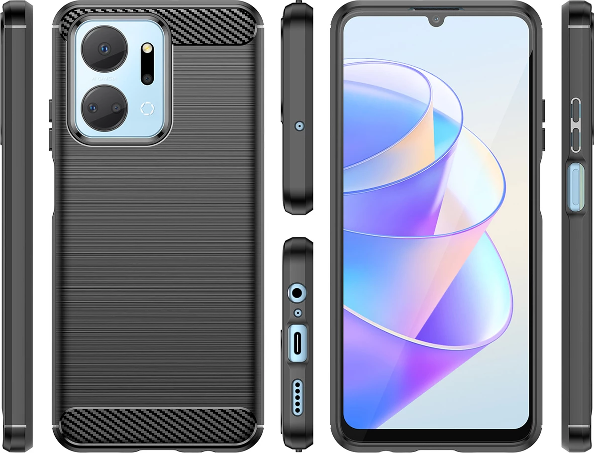 Mbështjellës Hurtel Carbon Case për Honor Play 40 Plus / Honor X7a, TPU, i zi