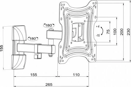 Mbajtëse muri për TV/monitor Art AR-83 10\"-42\", 15 kg, VESA 75x75/100x100/200x100/200x200, e zezë