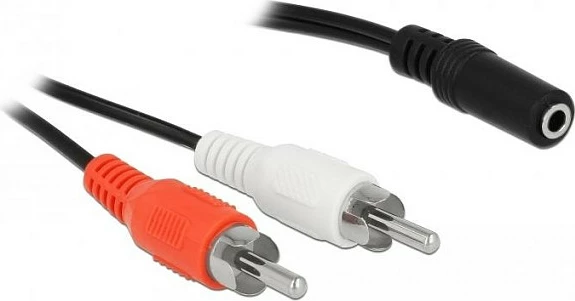 Kabllo audio DeLOCK 85808, 2x RCA (mashkull) në 3.5mm stereo (femër), 1.4 m, zi/kuqe/bardhë