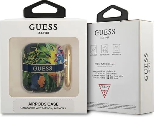 Mbështjellës Guess GUA2HHFLB për AirPods 1/2, Flower Strap Collection, Blu