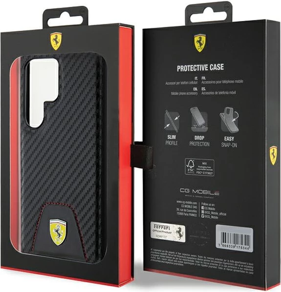 Mbështjellës Ferrari Carbon Stitched Bottom për Samsung Galaxy S24 Ultra, i zi