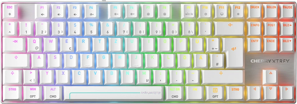 Tastierë Cherry XTRFY MX 8.2 Pro TMR Wireless G8E-3885, TKL, RGB, Wireless/Bluetooth/USB-C, e bardhë
