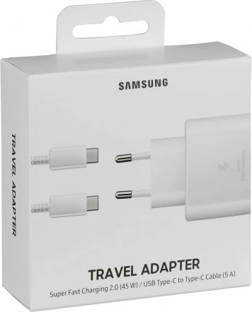 Karikues shtëpie Samsung EP-TA845XWE 45W Super Fast Charge me kabllo USB-C në USB-C EP-DN975BWE, i bardhë, EU blister