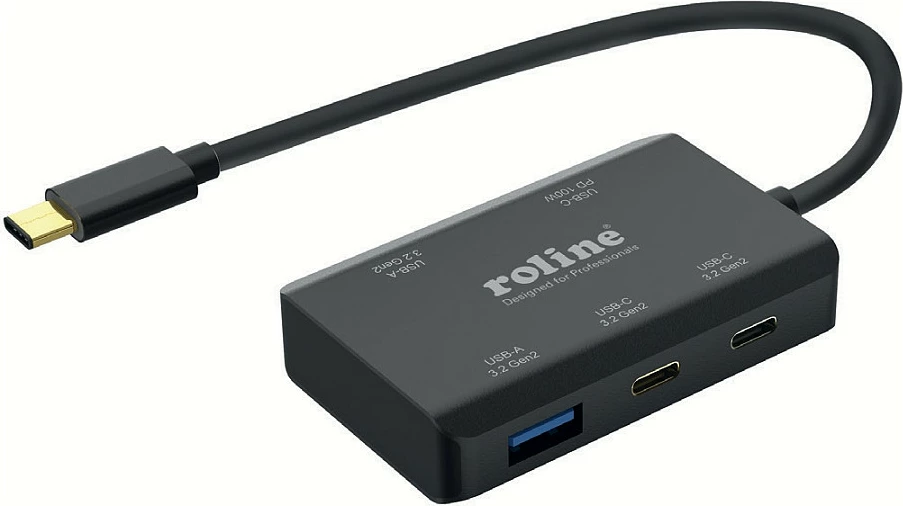 USB-C hub ROLINE 14.02.5060, 4 porta (2x USB-A + 2x USB-C), USB 3.2 Gen 2 10Gbps, PD 100W, i zi