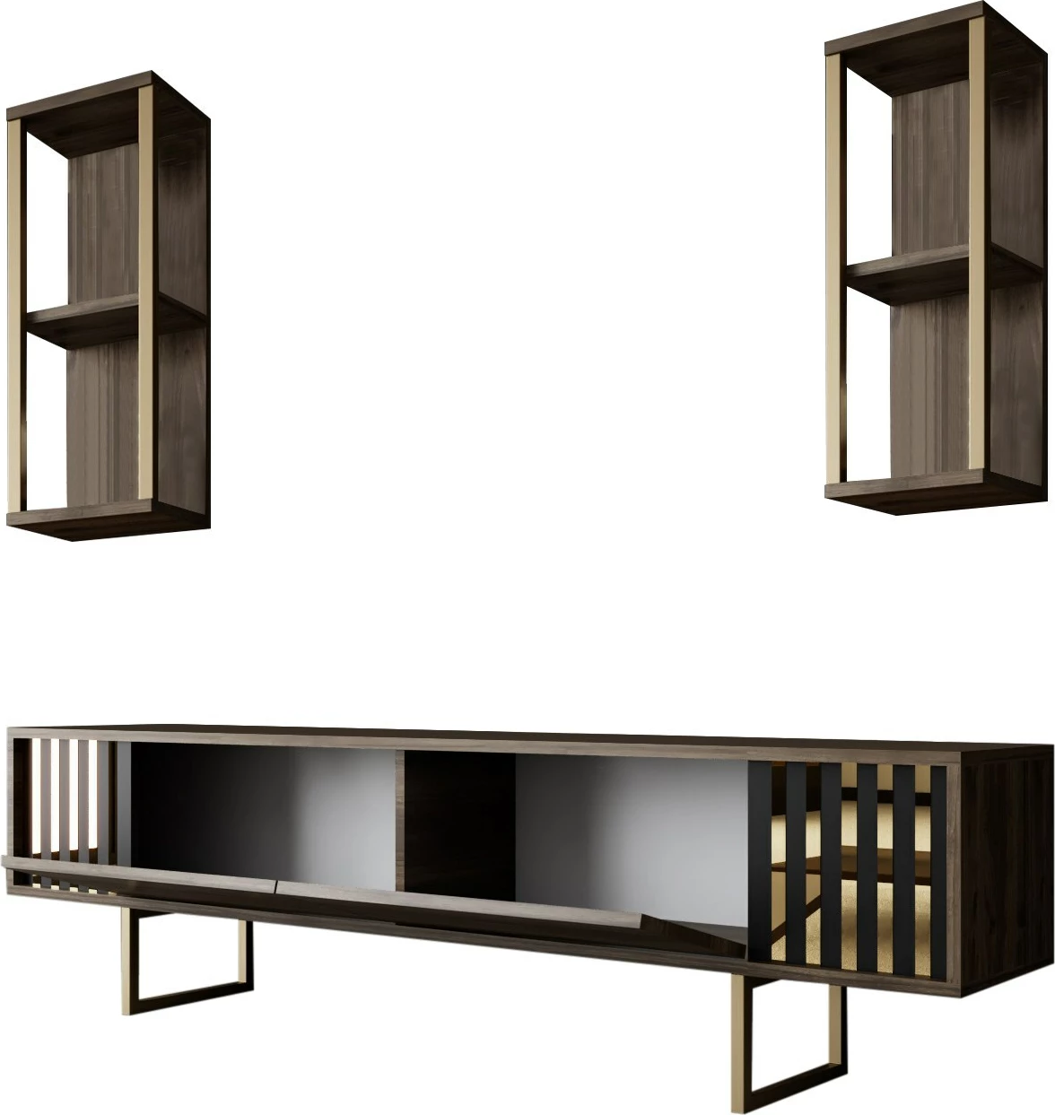 Set mobiljesh për dhomë dite Hanah Home, Gold Line, ngjyrë arrë, e artë