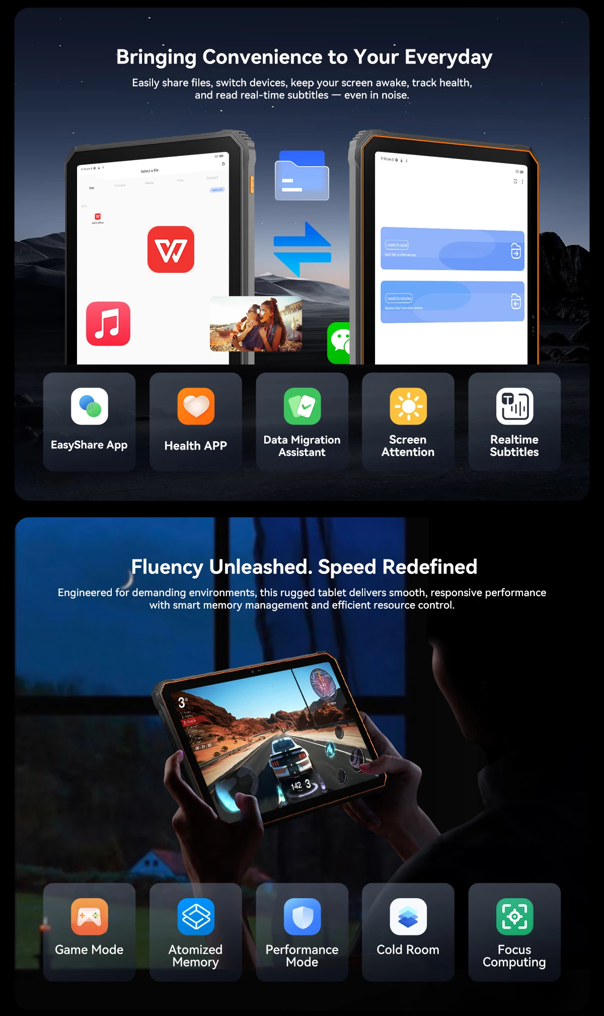 tablet robust Oscal Spider 10 11\" 8GB+256GB 20000mAh IP68/IP69K Android 15, e zezë