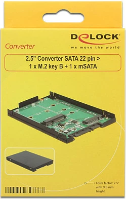 Adapter SATA DeLOCK 62866 për SSD M.2 SATA/mSATA, 6 Gbit/s, zi/jeshile