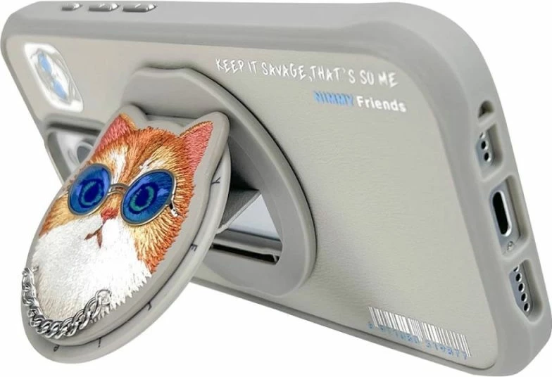 Kapak telefoni Nimmy Glasses Cool Cat MagSafe për iPhone 16 Pro, gri