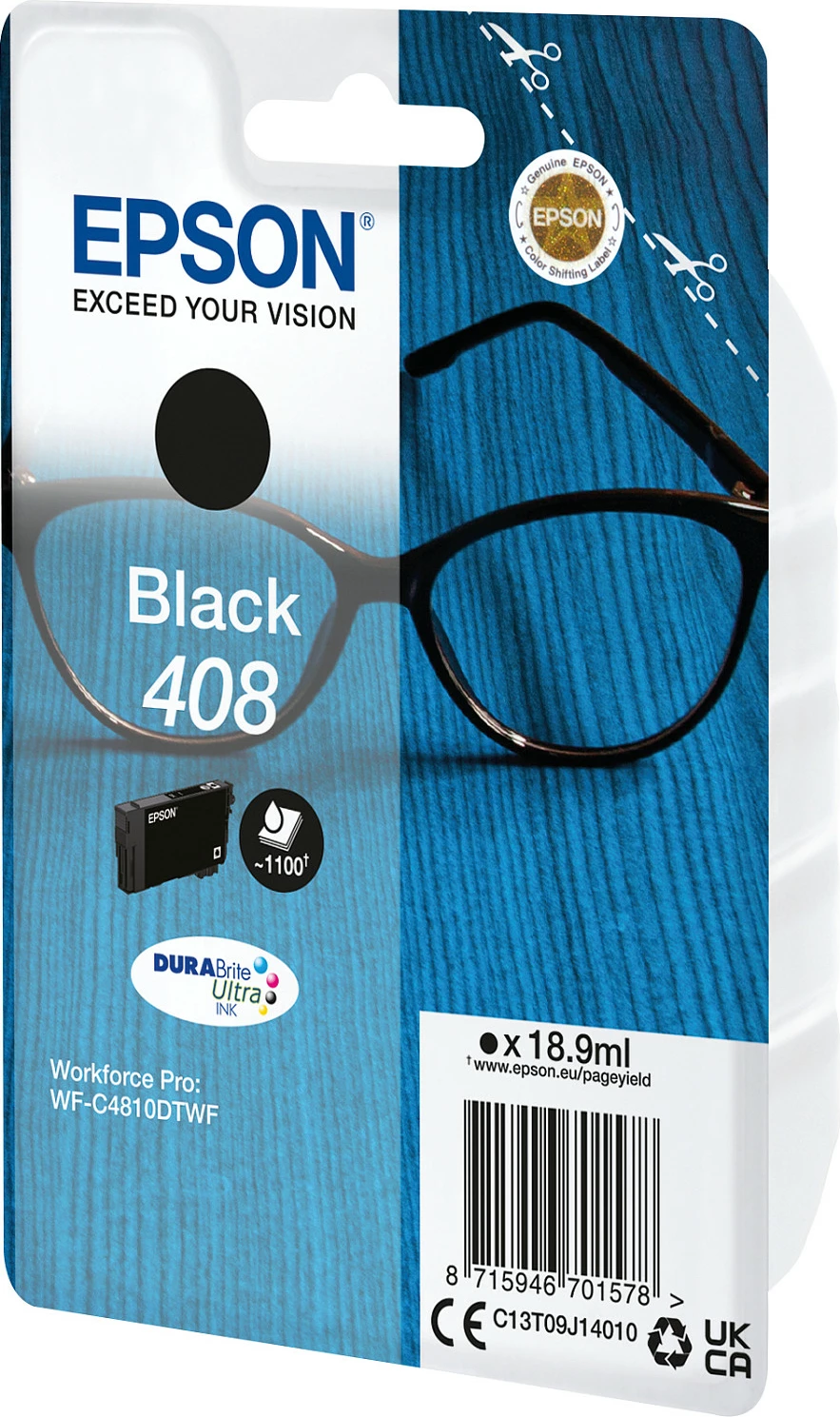 Kartrix boje Epson 408 (C13T09J14010), e zezë, 18.9 ml, Standard Yield, për WorkForce Pro WF-C4810DTWF