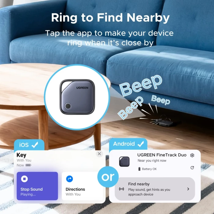 Tracker Bluetooth UGREEN Finder Pro 75646P, USB-C i rikarikueshëm, 4 copë, i zi