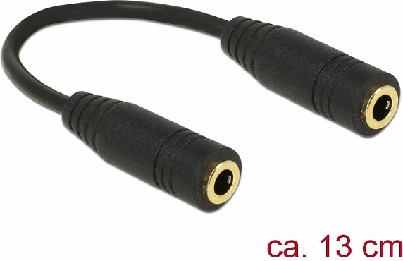 Adapter audio DeLOCK 65896, 3.5mm femër në 3.5mm femër, 13 cm, i zi