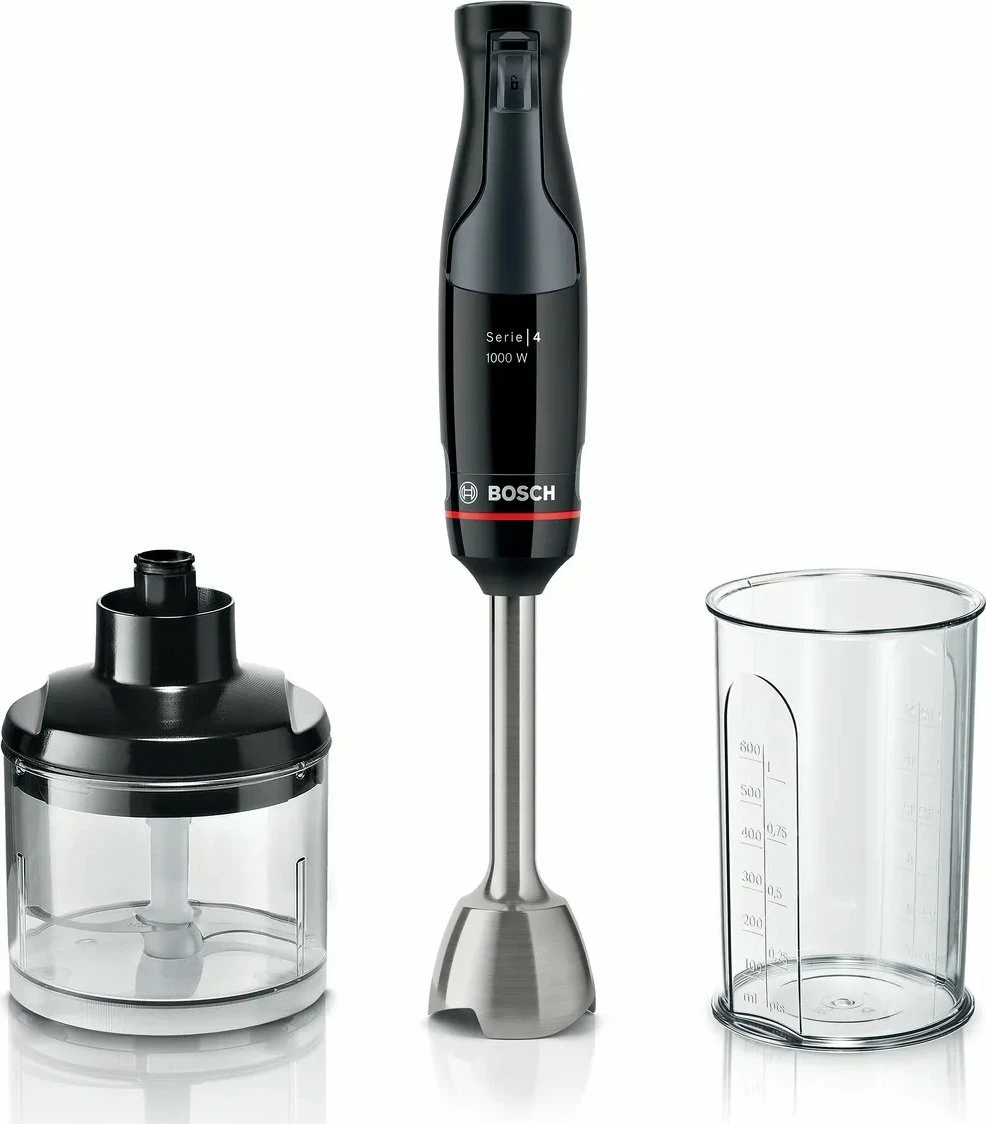 Blender dore Bosch MSM4B620 1000W, i zi/argjendtë, set me grirës dhe gotë matëse