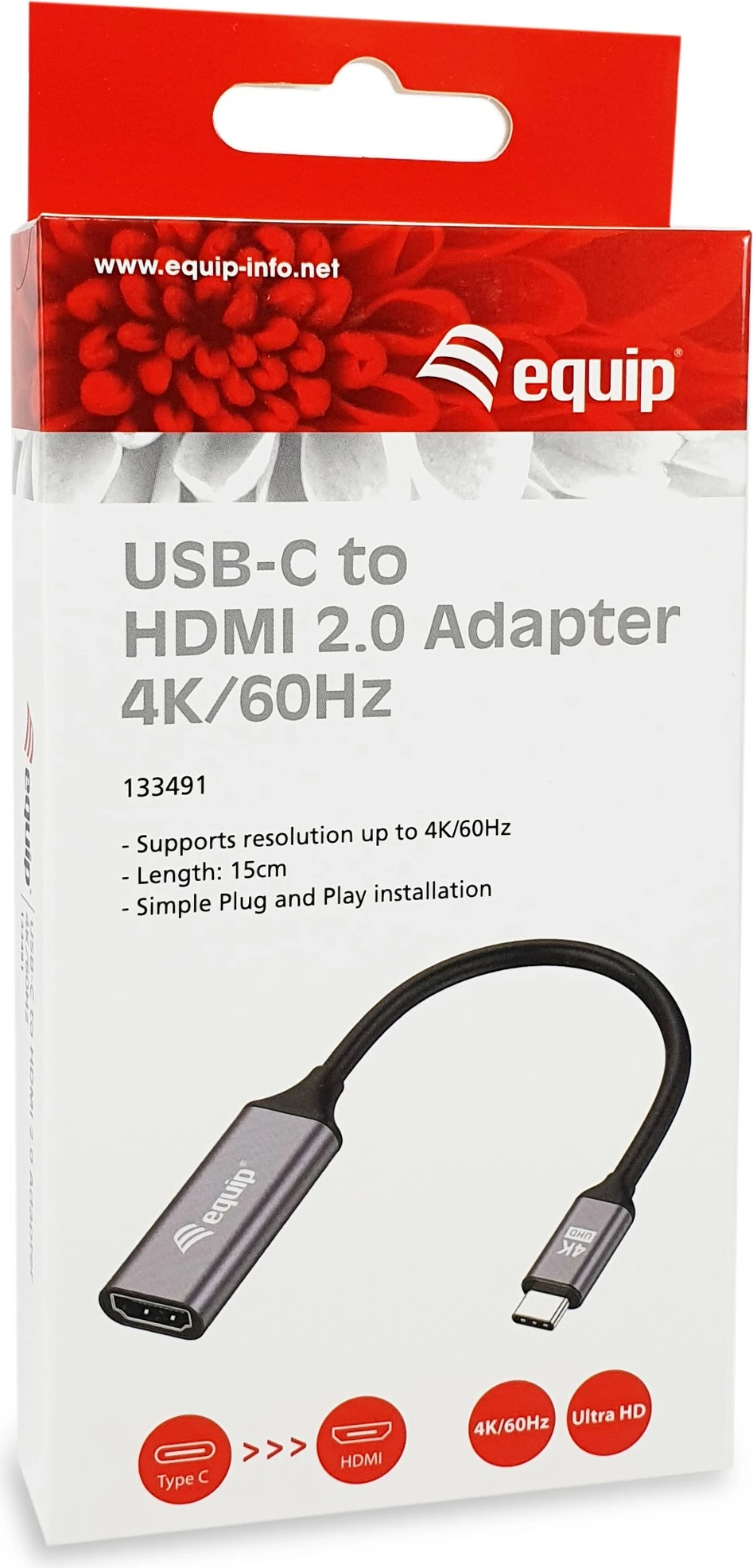 Adapter USB-C në HDMI 2.0 Equip, 4K/60Hz, 0.15m, i zi/gri