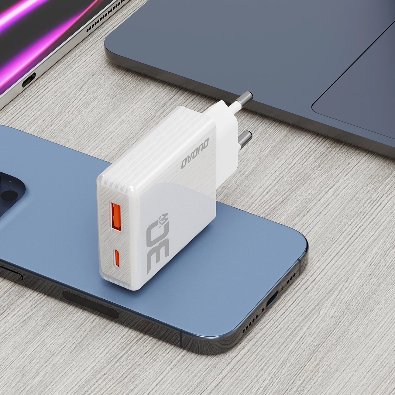 Karikues muri Dudao A30EU, GaN, 30W, 2 porta USB-A/USB-C, i bardhë