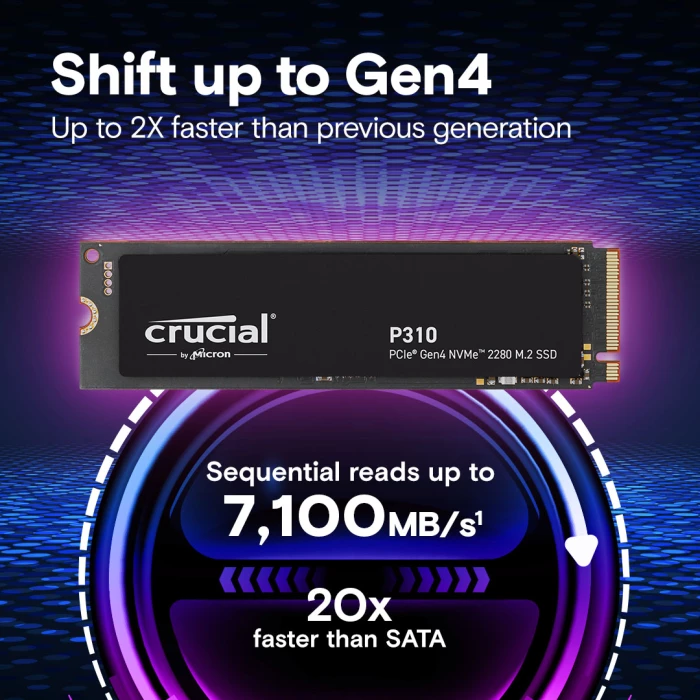 SSD Crucial P310 2TB NVMe PCIe Gen4 M.2 2280, e zezë