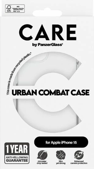 Mbështjellës PanzerGlass Urban Combat Case për iPhone 15, transparent