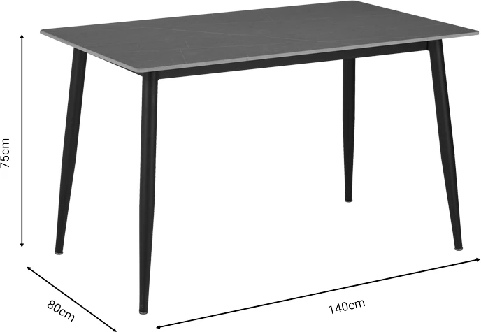 Tavolinë me karrige Gustas-Bella C set prej 5 copash, gur i sinteruar mermeri gri, metal i zi, 140x80x75cm