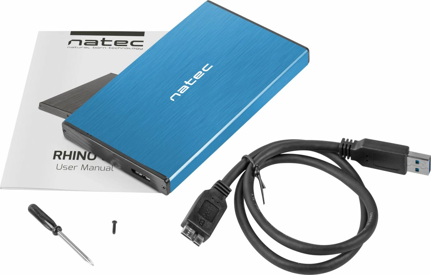 Kasë eksternale për HDD/SSD 2.5" Natec Rhino Go NKZ-1280, SATA III në USB 3.0, blu