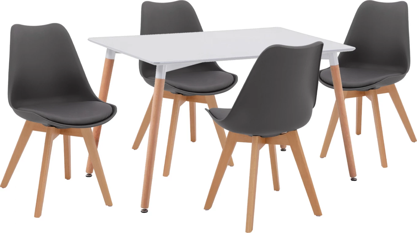 Tavolinë me karrige 5 pjesë FH10193, tavolinë e bardhë dhe karrige ngjyrë gri e errët, 120x80x73 cm