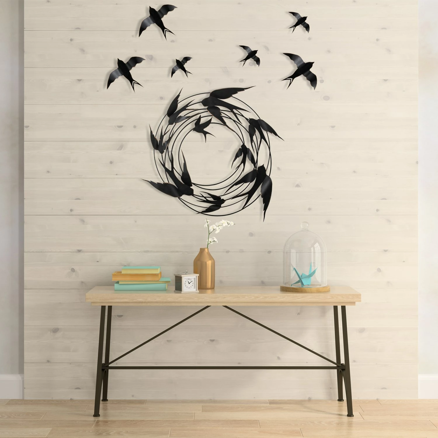 Aksesor dekorativ metalik për mur, Wallity, Migration, shumëngjyrësh, set 6 copë