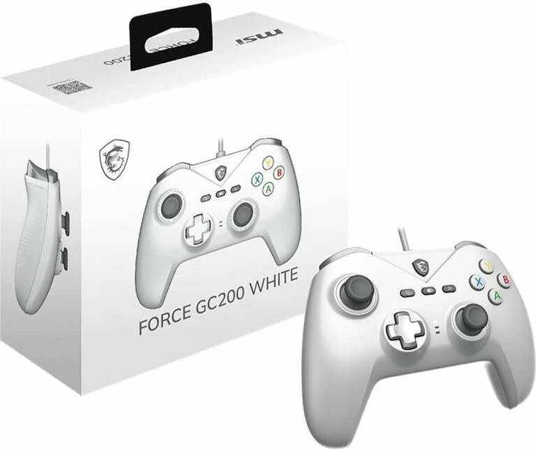 Gamepad MSI Force GC200, USB me kabllo 2 m, për PC dhe Android, Hall-effect triggers, me vibrim, i bardhë