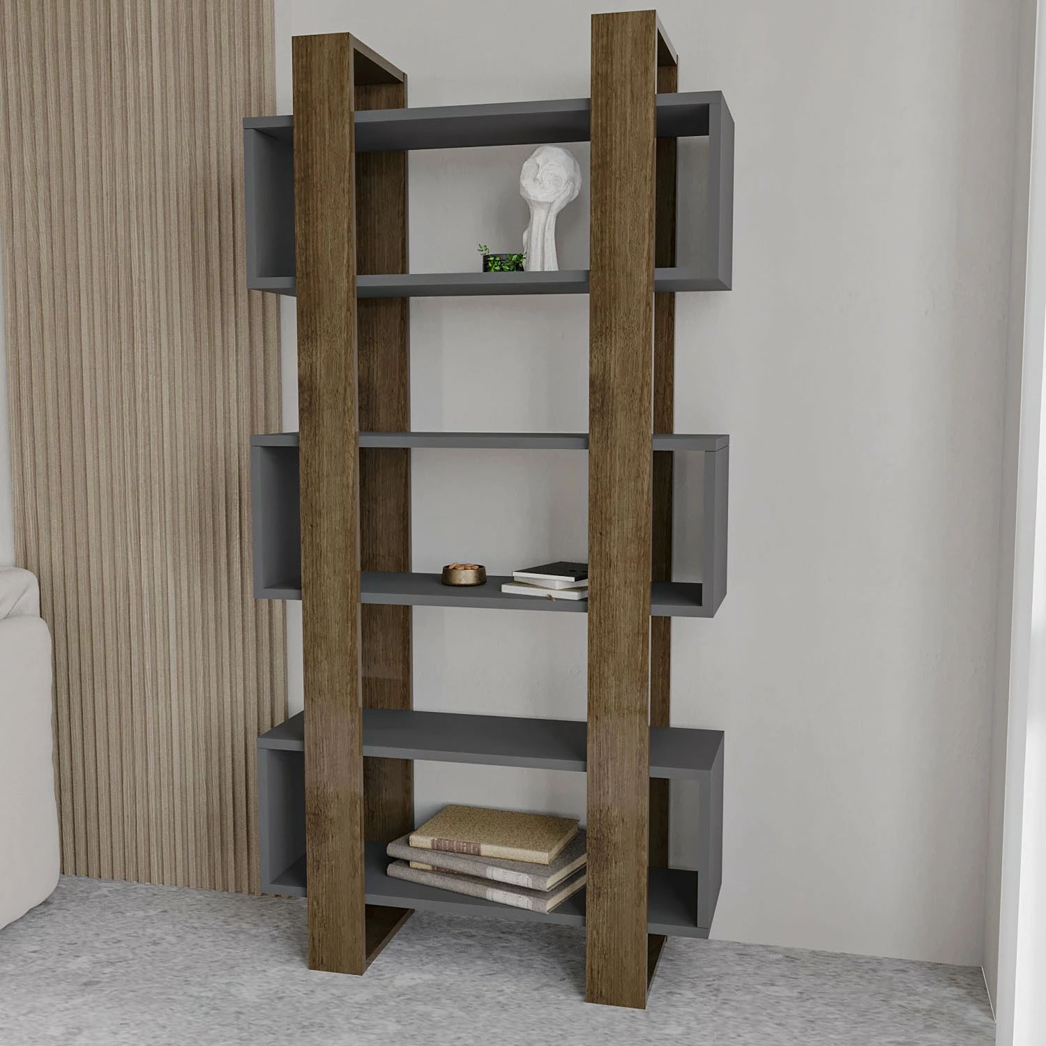 Raft librash Hanah Home, Milano, ngjyrë arre dhe antracit