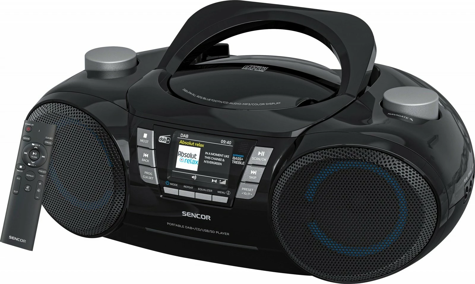 Boombox radio CD, Sencor SPT 6510DB, DAB+, Bluetooth 5.3, 16 W, ekran LCD 2.4", e zezë