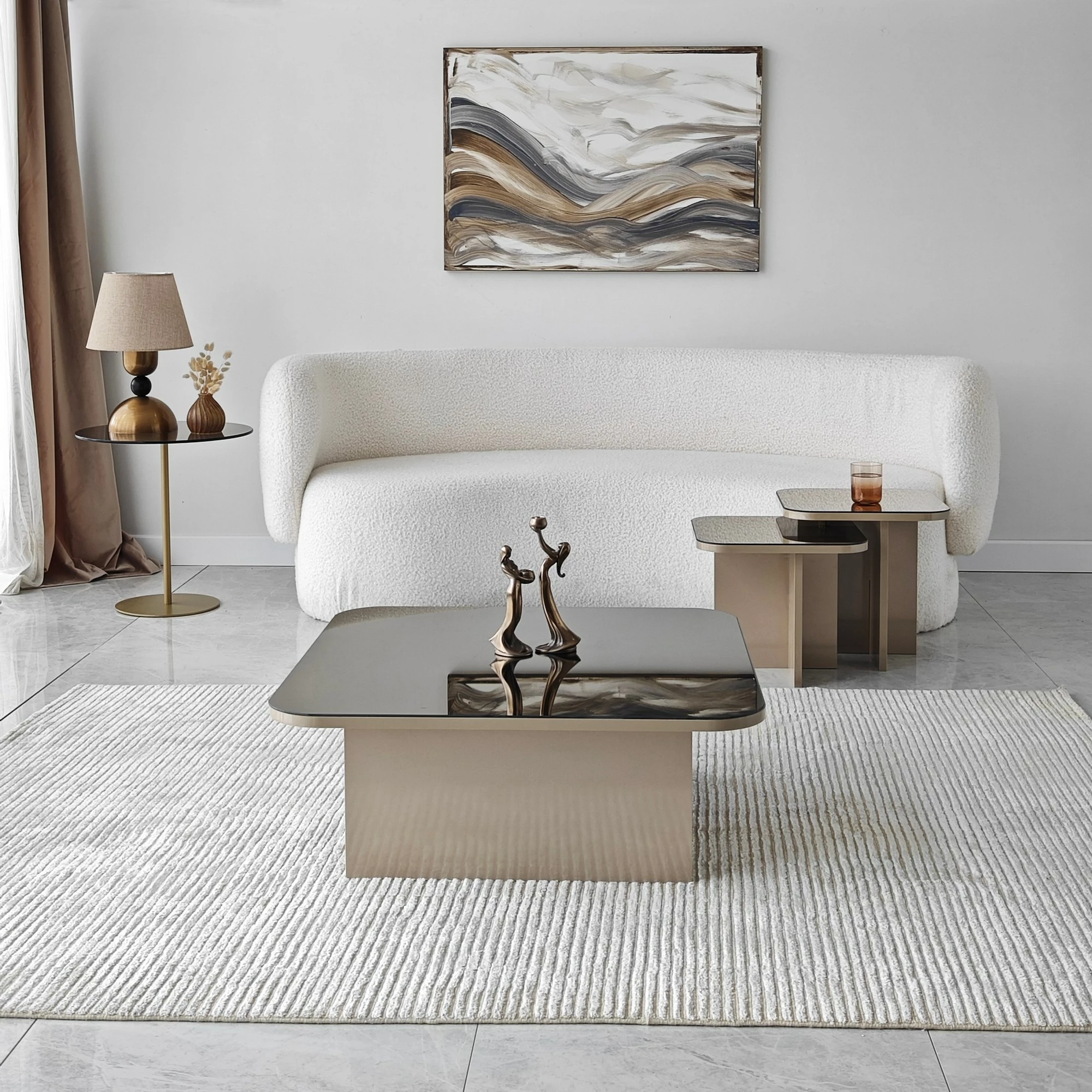 Set tavolinash kafeje Hanah Home, Jazz, bezhë, bronz