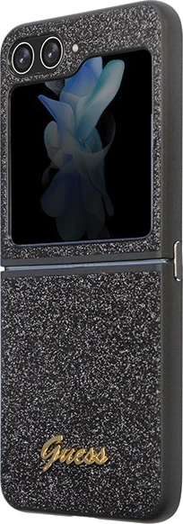 Mbështjellës Guess Glitter Script për Samsung Galaxy Z Flip 5, i zi