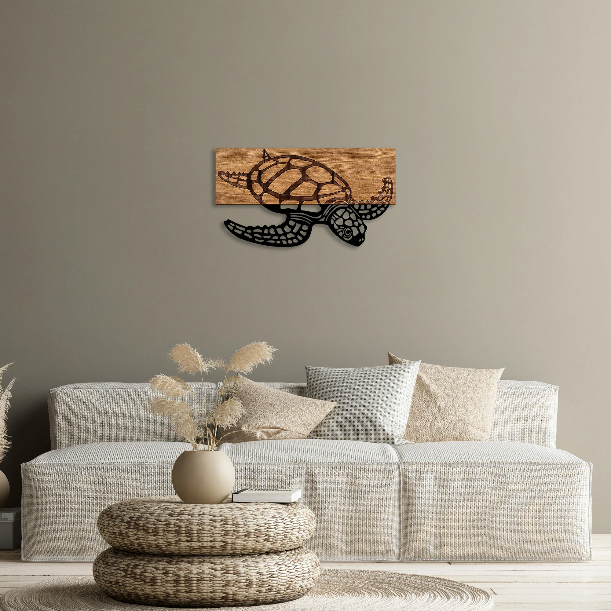 Aksesor dekorativ prej druri për mur, Caretta Caretta, Wallity - 314, ngjyrë e zezë dhe arre, 58x3x32cm