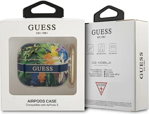 Mbështjellës Guess Flower Strap për AirPods 3, TPU, Blu